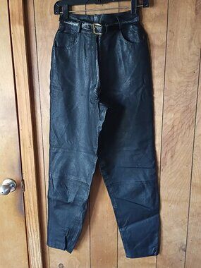 Styleworks Women’s Black Genuine Leather Pants Size 4 Vintage High Rise Tapered
